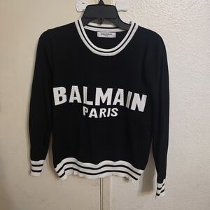 Balmain Black Sweater with White Accents